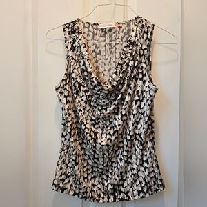 Calvin Klein Cowl Neck Sleeveless Top - Medium Black White Tan pattern EUC